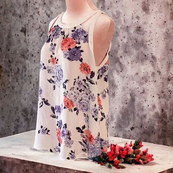 CANDIES SLEEVELESS TOP BLOUSE ALL OVER FLORAL PRINT MEDIUM - Picture 2 of 8